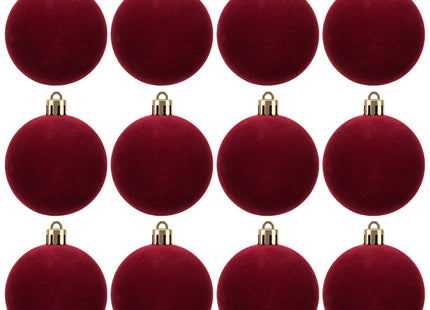 Kerstballen 12 Stuks – Bordeauxrood – Fluwelen Kerstboomversiering – Onbreekbare Kerstballen 5,5 cm – Inclusief Ophangkoorden