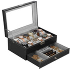 Horlogedoos -Sieradendoos - Horlogebox - Horlogeopberger - Zwart - 12 Horloges - 30x20x13 Cm