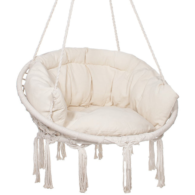 Hangstoel | Binnen & Buiten | Belastbaar tot 150 kg | 120 x 79 cm | Inclusief Kussen | Beige
