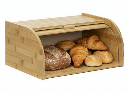Broodtrommel Voor Op Het Aanrecht - Broodmand - Bamboe Deksel - Naturel- 38 X 28 X 18 CM