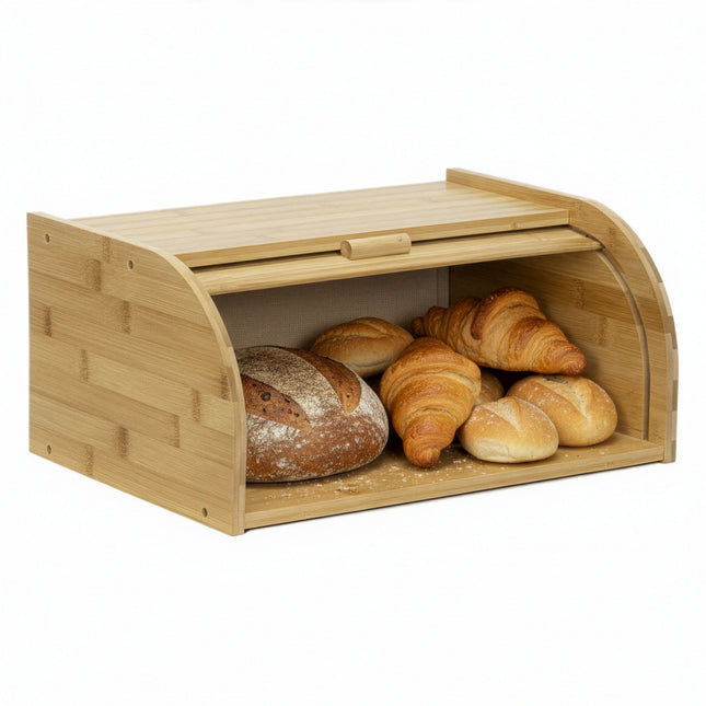 Broodtrommel Voor Op Het Aanrecht - Broodmand - Bamboe Deksel - Naturel- 38 X 28 X 18 CM