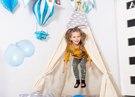 Tipi Tent | Wigwam Speeltent | 120x100x180 cm | Met Mat en Kussens | Naturel Grijs | Wolken