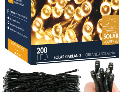 Kerstboomverlichting | met 200 LED Lampjes | 22 M | Warm Wit | Zonne-energie | Indoor | Outdoor