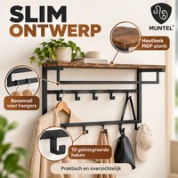 Wandkapstok Bruin Industrieel – Wandkapstok met 10 Haken – Hout en Metaal – 60x30x42 cm