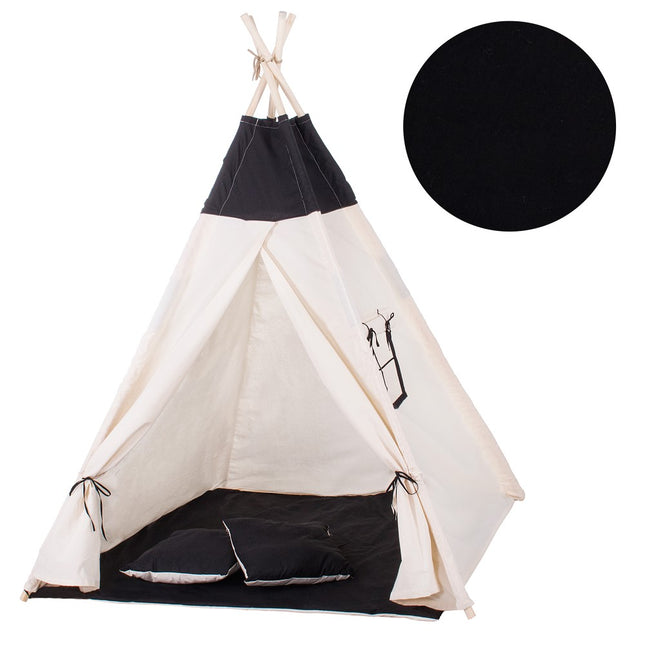 Tipi Tent | Wigwam Speeltent | 120x100x180 cm | Met Mat en Kussens | Naturel Zwart