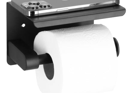 WC Rolhouder | Toiletrolhouder Met Plank | Staal | 14x10x10 cm | Zwart