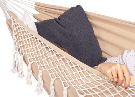 Hangmat | Extra Stevig | Met Franje | Inclusief Kussens | Beige | 200 x 150 cm