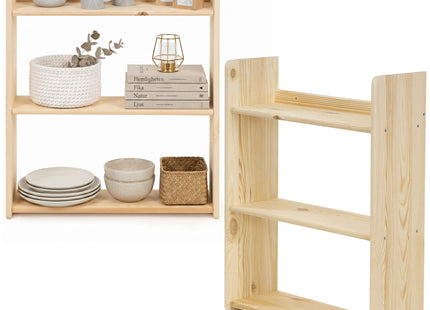 Wandplank - Boekenplank - Ophangbaar - Kruidenplank - Naturel - Grenenhout - 10 Kg - 74x60x20 cm - 2 Stuks - 3 Niveaus