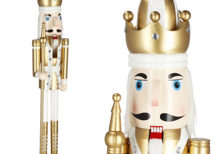 Notenkraker Kerst | Houten Soldaat | Kerstversiering | Goud/Wit | 125 cm