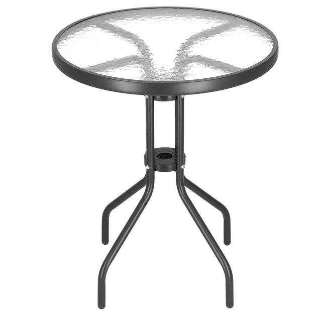 Tuintafel | 60 cm | Buitentafel | Bijzettafel Buiten | Metaal | Gehard Glas | Rond | Grafiet