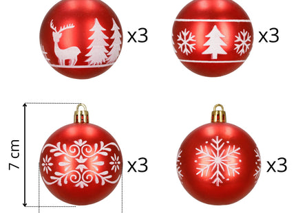Kerstballen | 12 Stuks | 6 cm | Rood | Figuren