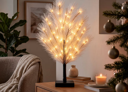 LED Kerstboom 45 cm – Wit – 20 Warm Witte LED Lampjes – USB en Batterijvoeding – Verlichte Decoratieboom met Flexibele Takken
