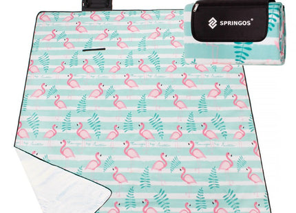 Picknickkleed | Picknickdeken | Buitenkleed | Picknick | 200 x 200 cm | Mint Gestreept Met Flamingo's