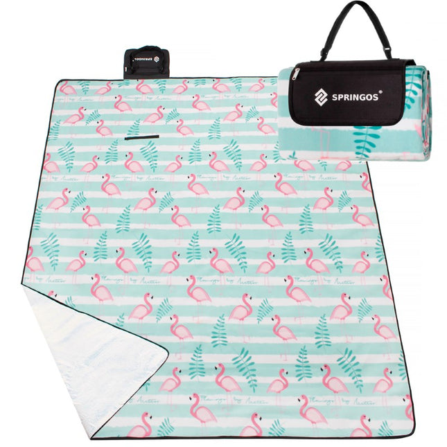 Picknickkleed | Picknickdeken | Buitenkleed | Picknick | 200 x 200 cm | Mint Gestreept Met Flamingo's