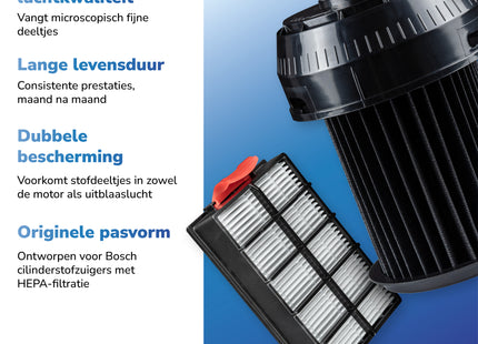 SQOON® Serviceset geschikt voor Bosch Roxx'x stofzuigers - Gelijk aan: 00649841, 00570324 - Cilinderfilter & HEPA-filter voor optimale filtering