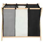 Wasmand - Opvouwbaar - Beukenhout - Polyester - 3 Vakken - 105 L - Zwart - Grijs - Ecru