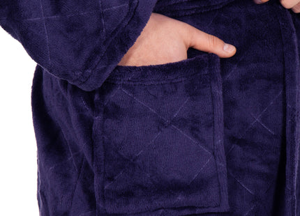Badjas - Fleece - Marineblauw - Capuchon - Riem - Maat L/XL