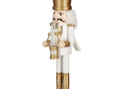 Notenkraker Kerst | Houten Soldaat | Kerstversiering | Goud/Wit | 30,5 cm