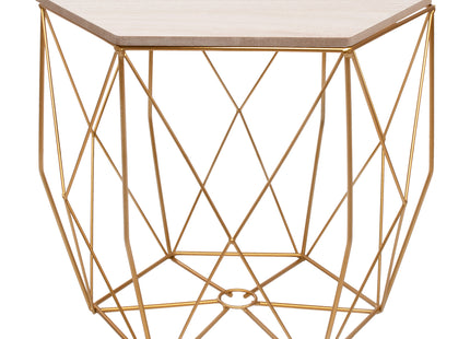 Salontafel | Salontafel Hexagoon | Bijzettafel | 1 Stuk | 40 cm | Goud/Licht Hout