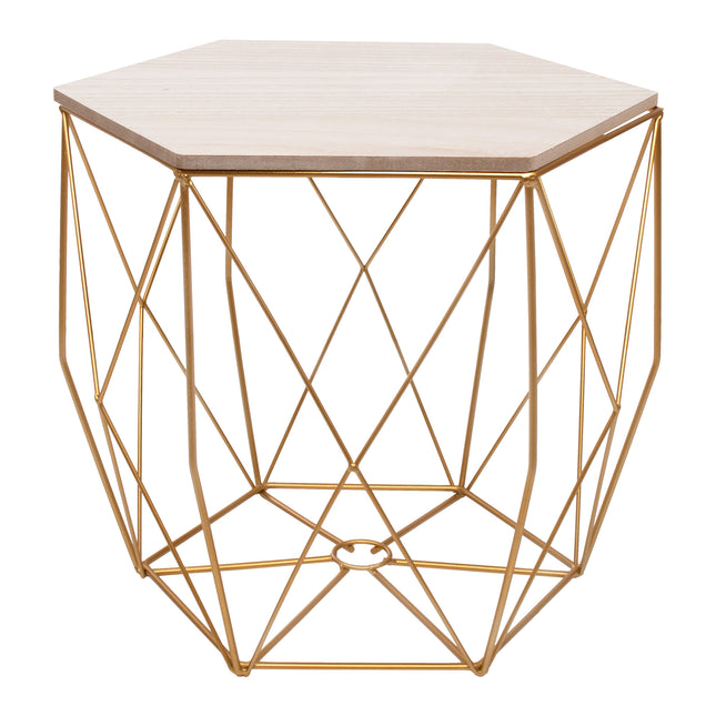 Salontafel | Salontafel Hexagoon | Bijzettafel | 1 Stuk | 40 cm | Goud/Licht Hout