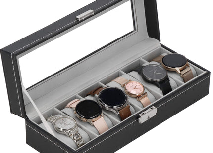 Horlogedoos - Horlogebox - Horlogeopberger - Suède - Zwart - Grijs - 6 Horloges