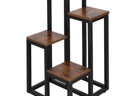 Plantenrek | Plantenstandaard | Plantentrap | 4 Niveaus | Metaal | Hout | Zwart | Donkerbruin