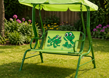 Schommelbank | Kinderschommelbank | 2-zits | Waterafstotend | Inclusief Gordels | Groen | Kikker | Tot 164 Cm