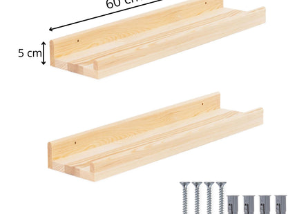 Wandplank - Boekenplank - Ophangbaar - Kruidenplank- Naturel - Grenenhout - 10 Kg - 60 cm - 2 Stuks