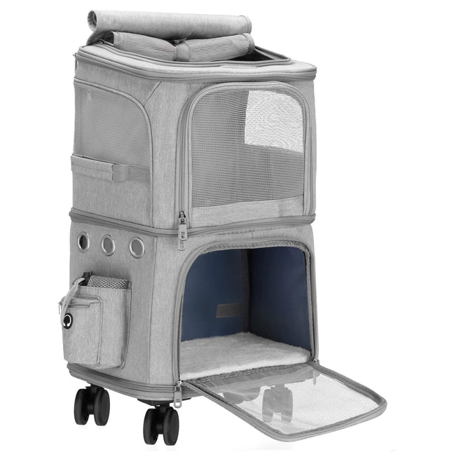 Reiskoffer voor Huisdieren - Tweevaks - Reismand - Draagtas - Transporttas - Huisdieren - Kat - 55 x 34 x 26 cm - Grijs