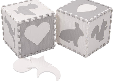 Speelmat | Speelmat Foam | Puzzelmat | Figuren | Dieren | 16 Puzzelstukken | Crème/Grijs  | 150 x 150 cm