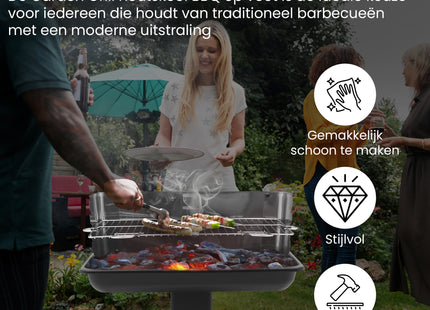 Houtskool barbecue - Zuil barbecue - BBQ - Asopvangbak - Schuifregelaar - RVS  - Zwart