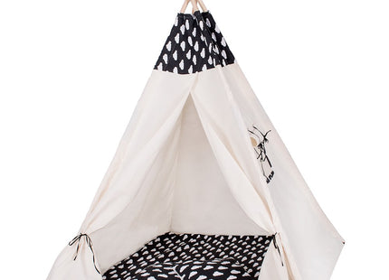 Tipi Tent | Wigwam Speeltent | 120x100x180 cm | Met Mat en Kussens | Naturel Zwart | Wolken
