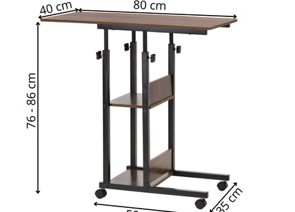 Bureau – Werkbureau – Computer Bureau – Bureautafel – Op Wielen – Verstelbaar - 73-85 X 40 X 80 CM – 20 Kg - Donkerbruin  - Metaal - Hout