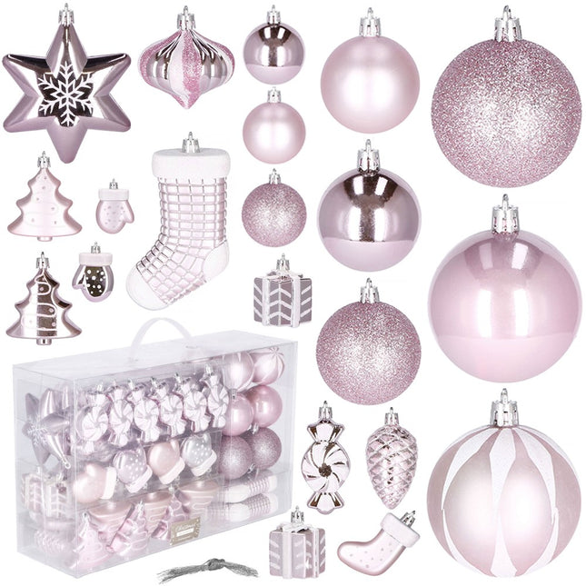 Kerstballen | 77 Stuks | Roze/Wit