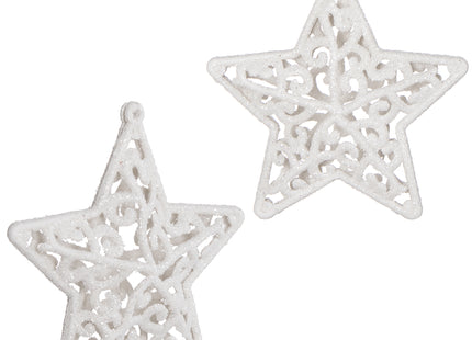 Kerstboomhanger | Kerstversiering | Sterren | Wit | 2 Stuks | 8 cm