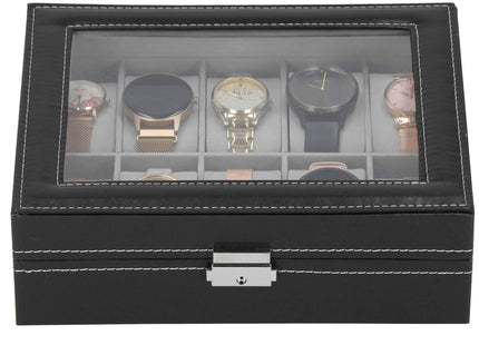 Horlogedoos - Horlogebox - Horlogeopberger  - Zwart - Grijs - 10 Horloges