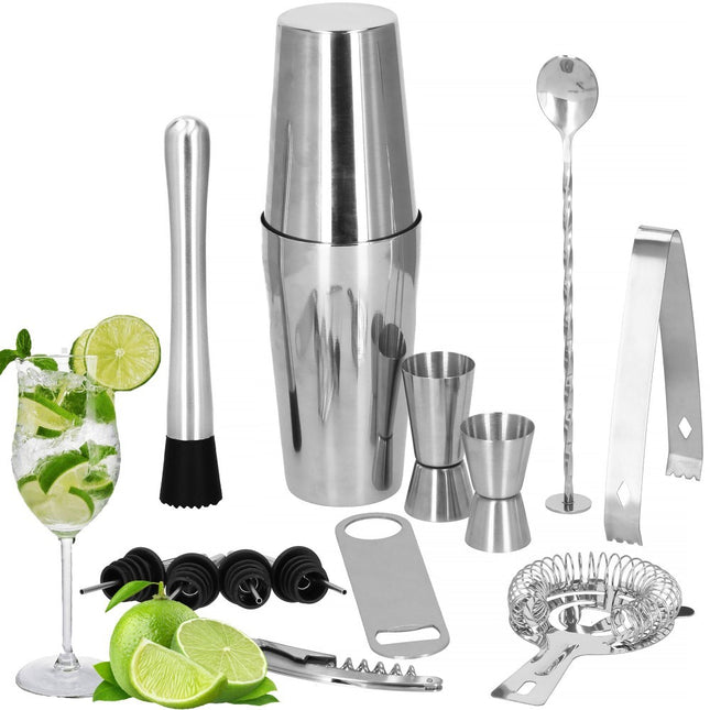 Cocktail Set | 14-Delige Cocktail Shaker Set | RVS | 750 ml | Zilverkleurig