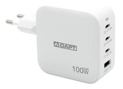 Thuislader 4 POORT - geschikt voor Apple iPhone - Samsung - Xiaomi - Oppo - 100 W 3x USB-C PD + USB QC 3.0 - 3x USB-C | 1x USB-A