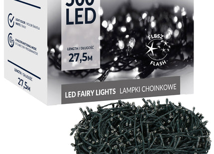 IJspegel Verlichting | 25 m + 2.5 m Snoer | 500 LED | Koel Wit | Inclusief Flitsfunctie | Zwart