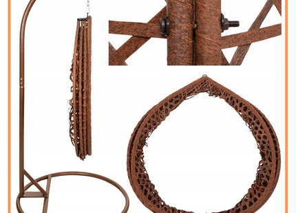 Hangstoel | Egg Hangstoel | XXL 125 cm | Inclusief Standaard & Kussen | Bruin/Rotan