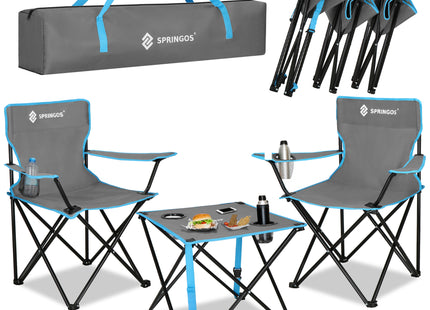 Camping Set | Kampeer Set | Campingtafel |  Campingstoel | Kampeerstoel | Op Vouwbaar | Inclusief Draagtas | Vissen | Blauw/Grijs