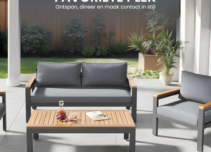 Tuinset - 4 Delig - Stoelen - Bank - Tafel - Bank - Grijs/Bruin