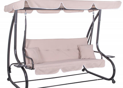 Schommelbank | Venezia-Schommel | 3-zits | Waterafstotend | Inclusief 2 Kussens | Verstelbare Luifel | 162 x 200 x 120 cm | Beige