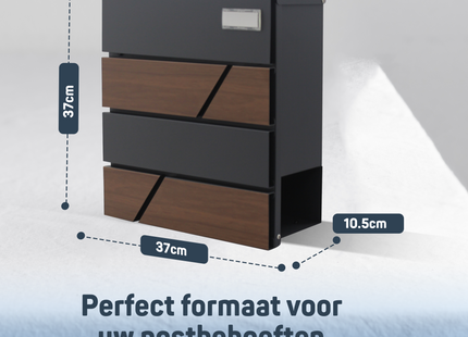 Brievenbus - Wandbrievenbus - Hangend - Staal - Antraciet - Houtlook - 10,5 x 37 x 37 cm