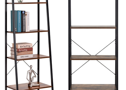 Boekenkast - Ladderrek - Rek - 4 Etages - 138x56x34 cm - 100 KG - Gepoedercoat Metaal - Donkerbruin/Zwart