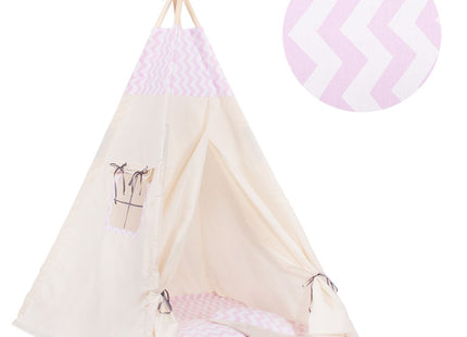 Tipi Tent | Wigwam Speeltent | 120x100x180 cm | Met Mat en Kussens | Naturel Roze | Visgraat