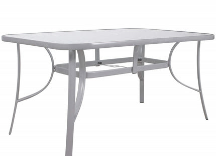 Tuintafel | 150 x 90 x 71 cm | Buitentafel | Eettafel Buiten | Metaal | Gehard Glas | Grijs