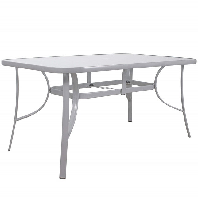 Tuintafel | 150 x 90 x 71 cm | Buitentafel | Eettafel Buiten | Metaal | Gehard Glas | Grijs