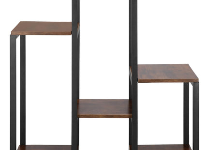 Plantenrek | Plantenstandaard | Plantentrap | 6 Niveaus | Metaal | Hout | Zwart | Donkerbruin