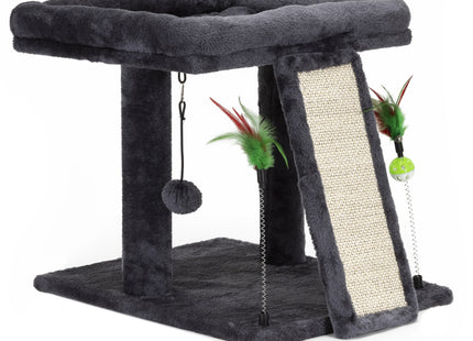 Krabpaal - 2 Etages - Voor Katten - Kattenhengels - Kattenspeelgoed -  Meubelbescherming - Met Ladder - 31X31X62 cm - Grafiet